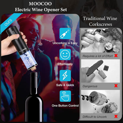 Electric Wine Opener with Charging Base, Cordless Electric Wine Bottle Opener with 2-in-1 Aerator &Pourer, Foil Cutter, 2 Vacuum Preservation Stoppers, Display Charging Station for Easy Storage
