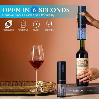 Electric Wine Opener with Charging Base, Cordless Electric Wine Bottle Opener with 2-in-1 Aerator &Pourer, Foil Cutter, 2 Vacuum Preservation Stoppers, Display Charging Station for Easy Storage