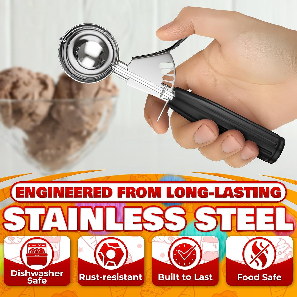 1 Oz Ice Cream Scoop with Trigger #30, Stainless Steel Portion Scoop
