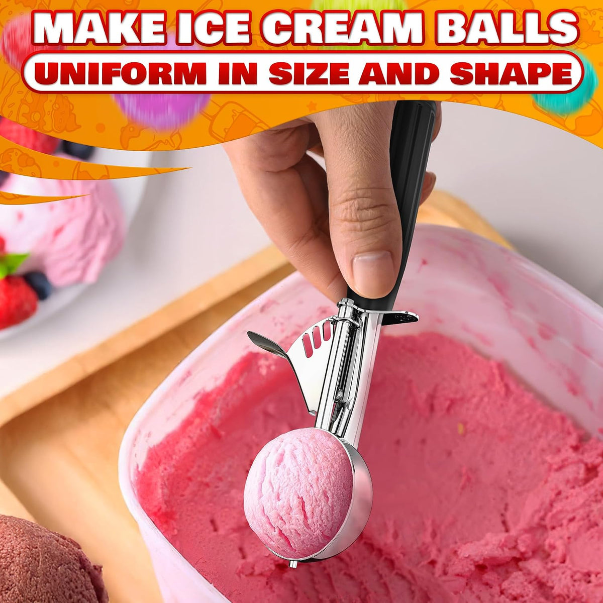 1 Oz Ice Cream Scoop with Trigger #30, Stainless Steel Portion Scoop