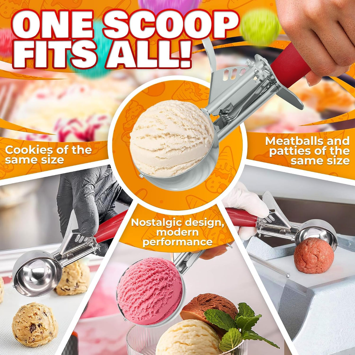 1 Oz Ice Cream Scoop with Trigger #30, Stainless Steel Portion Scoop