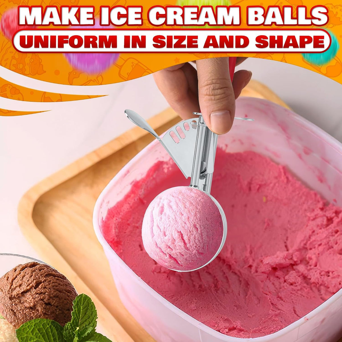 1 Oz Ice Cream Scoop with Trigger #30, Stainless Steel Portion Scoop