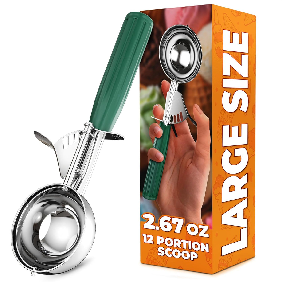 1 Oz Ice Cream Scoop with Trigger #30, Stainless Steel Portion Scoop