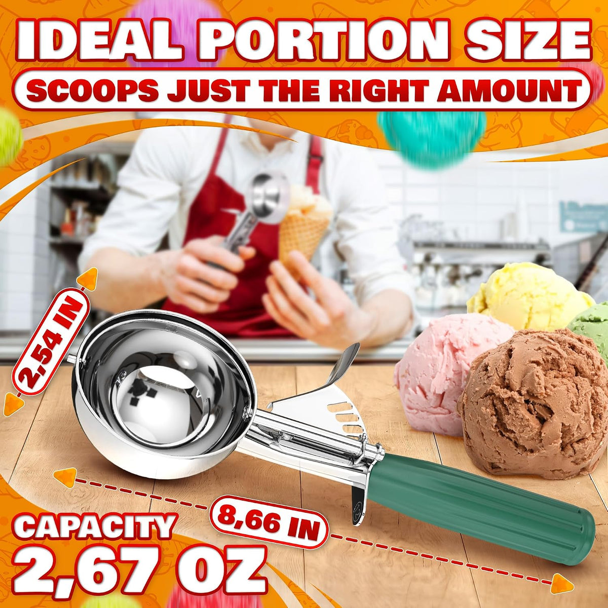 1 Oz Ice Cream Scoop with Trigger #30, Stainless Steel Portion Scoop