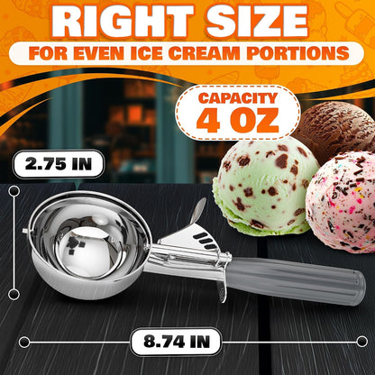 1 Oz Ice Cream Scoop with Trigger #30, Stainless Steel Portion Scoop