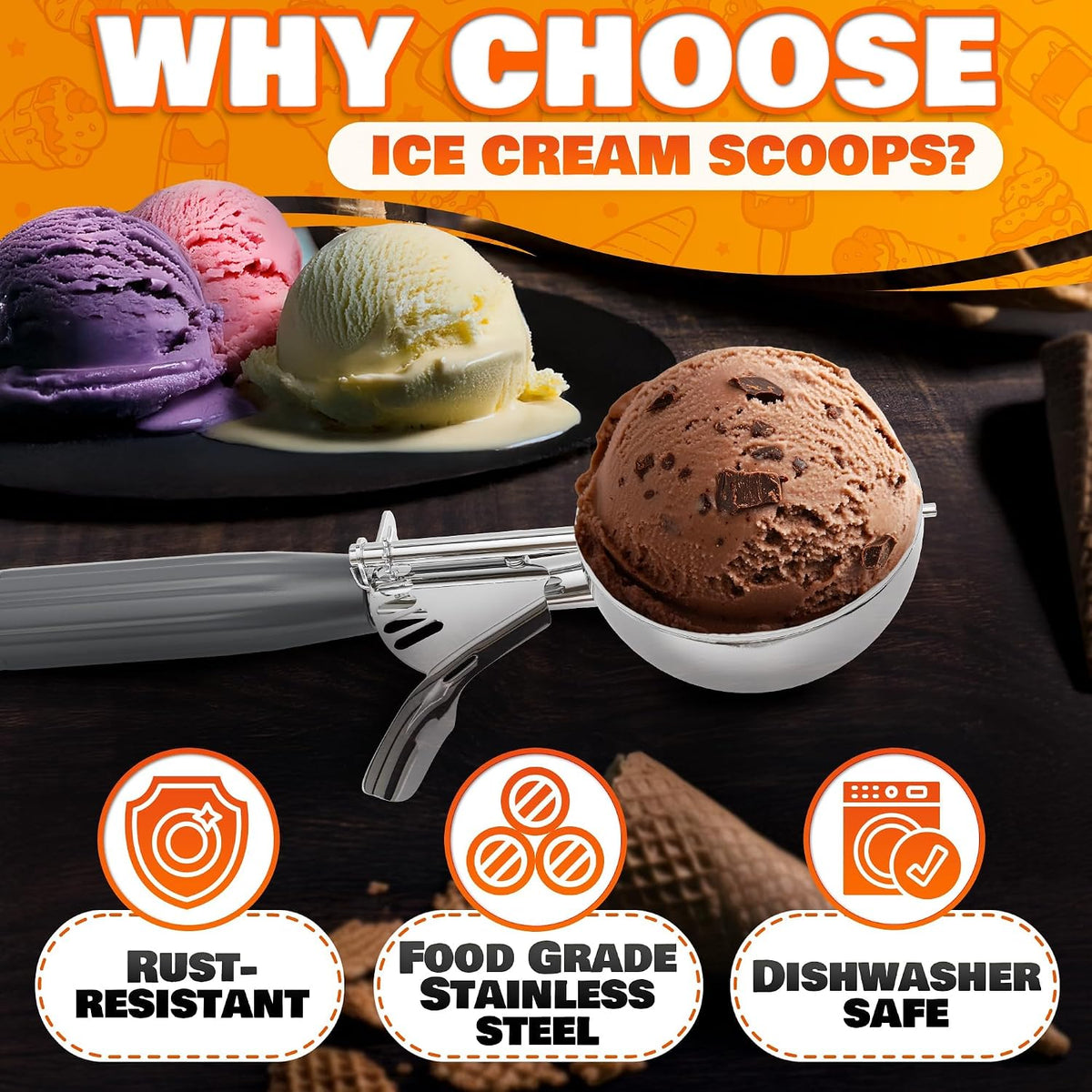 1 Oz Ice Cream Scoop with Trigger #30, Stainless Steel Portion Scoop
