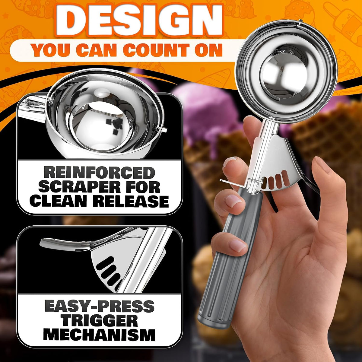1 Oz Ice Cream Scoop with Trigger #30, Stainless Steel Portion Scoop