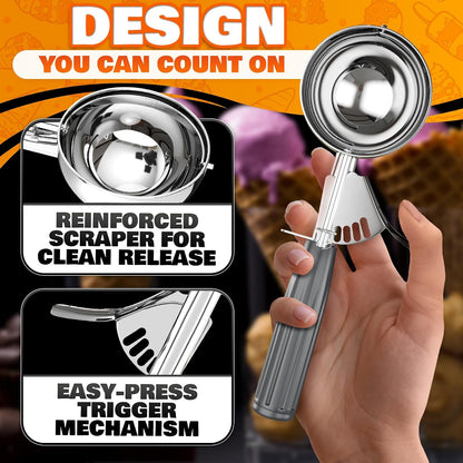 1 Oz Ice Cream Scoop with Trigger #30, Stainless Steel Portion Scoop