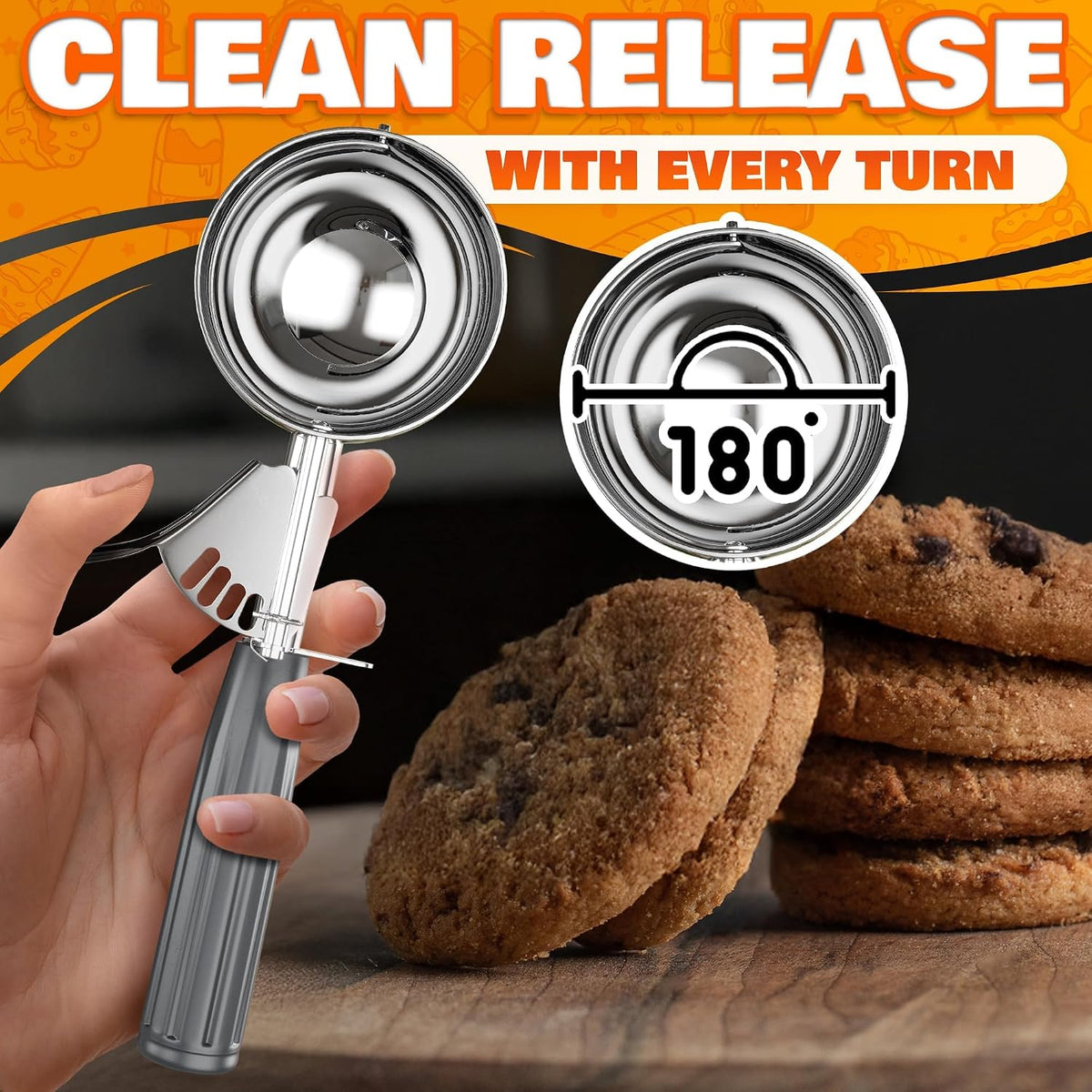 1 Oz Ice Cream Scoop with Trigger #30, Stainless Steel Portion Scoop