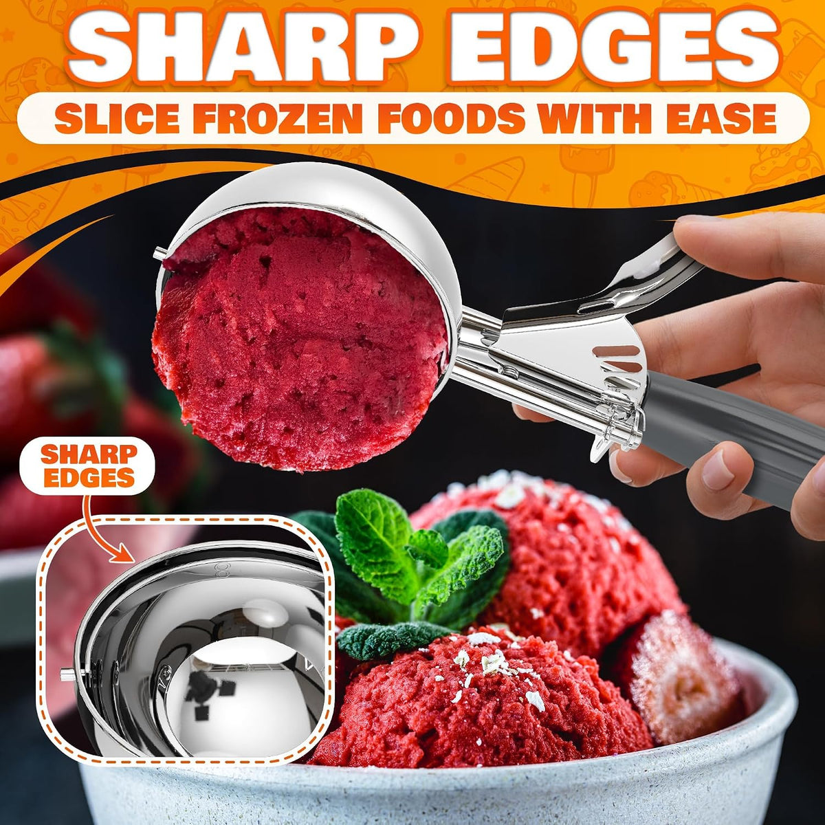 1 Oz Ice Cream Scoop with Trigger #30, Stainless Steel Portion Scoop