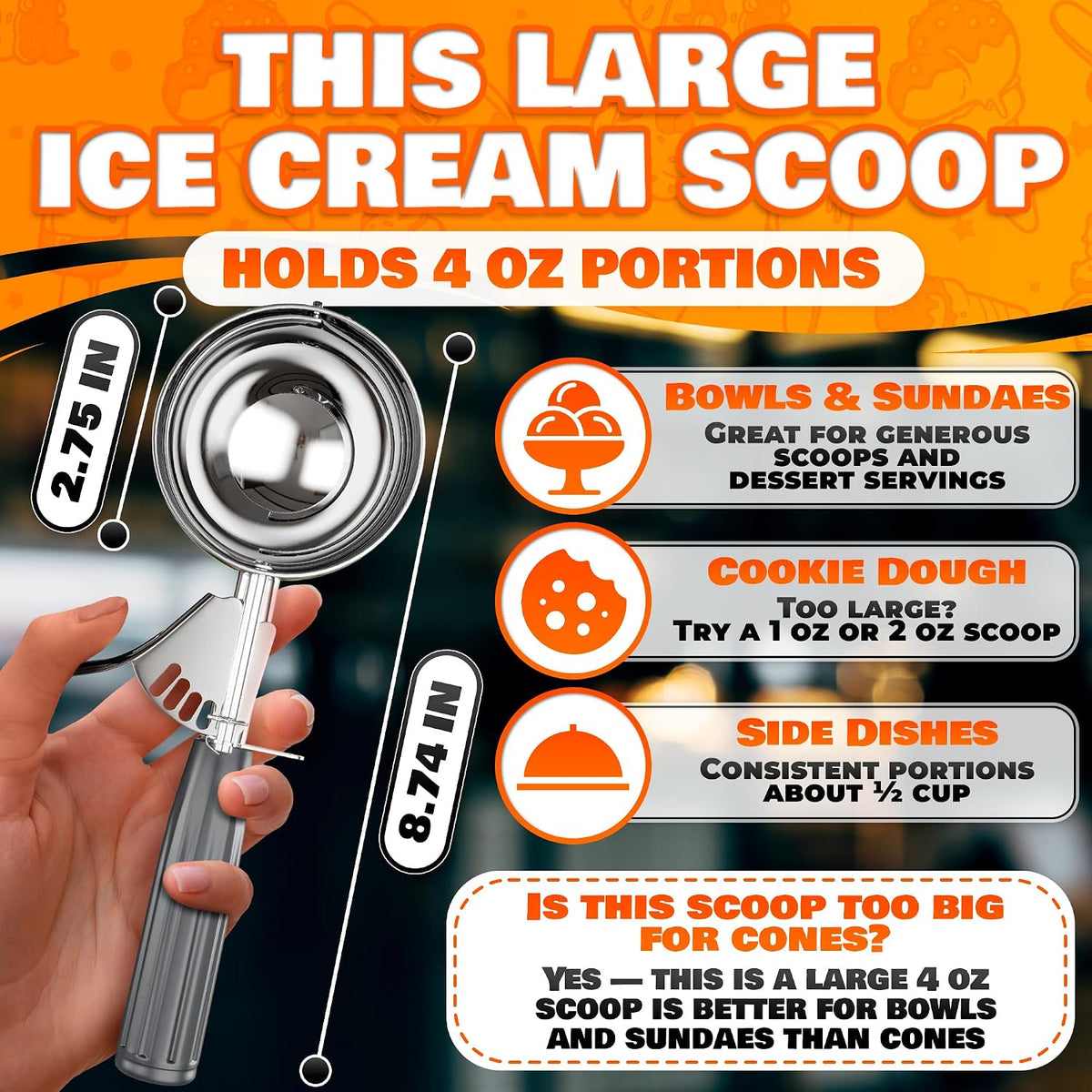 1 Oz Ice Cream Scoop with Trigger #30, Stainless Steel Portion Scoop