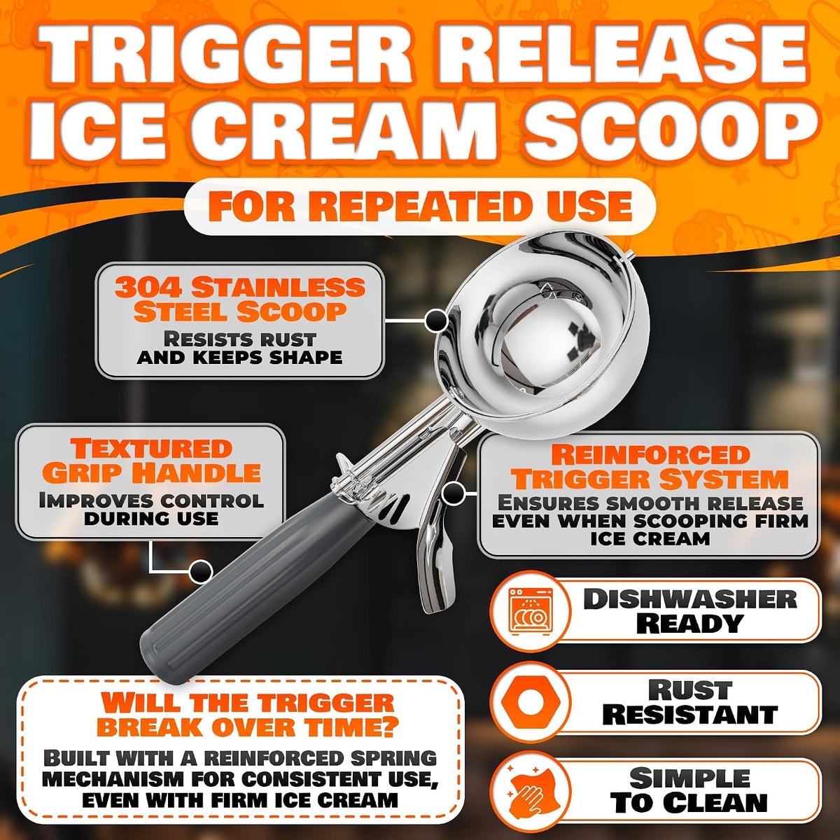 1 Oz Ice Cream Scoop with Trigger #30, Stainless Steel Portion Scoop
