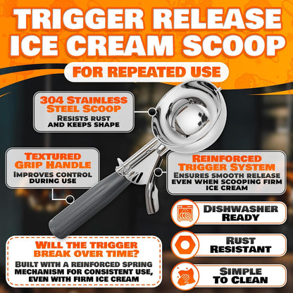 1 Oz Ice Cream Scoop with Trigger #30, Stainless Steel Portion Scoop