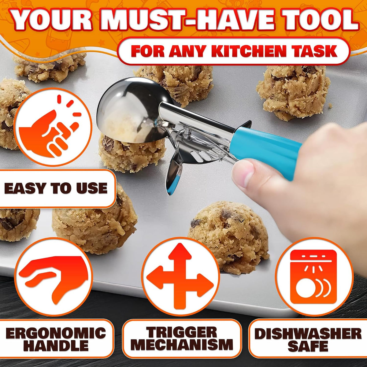 1 Oz Ice Cream Scoop with Trigger #30, Stainless Steel Portion Scoop