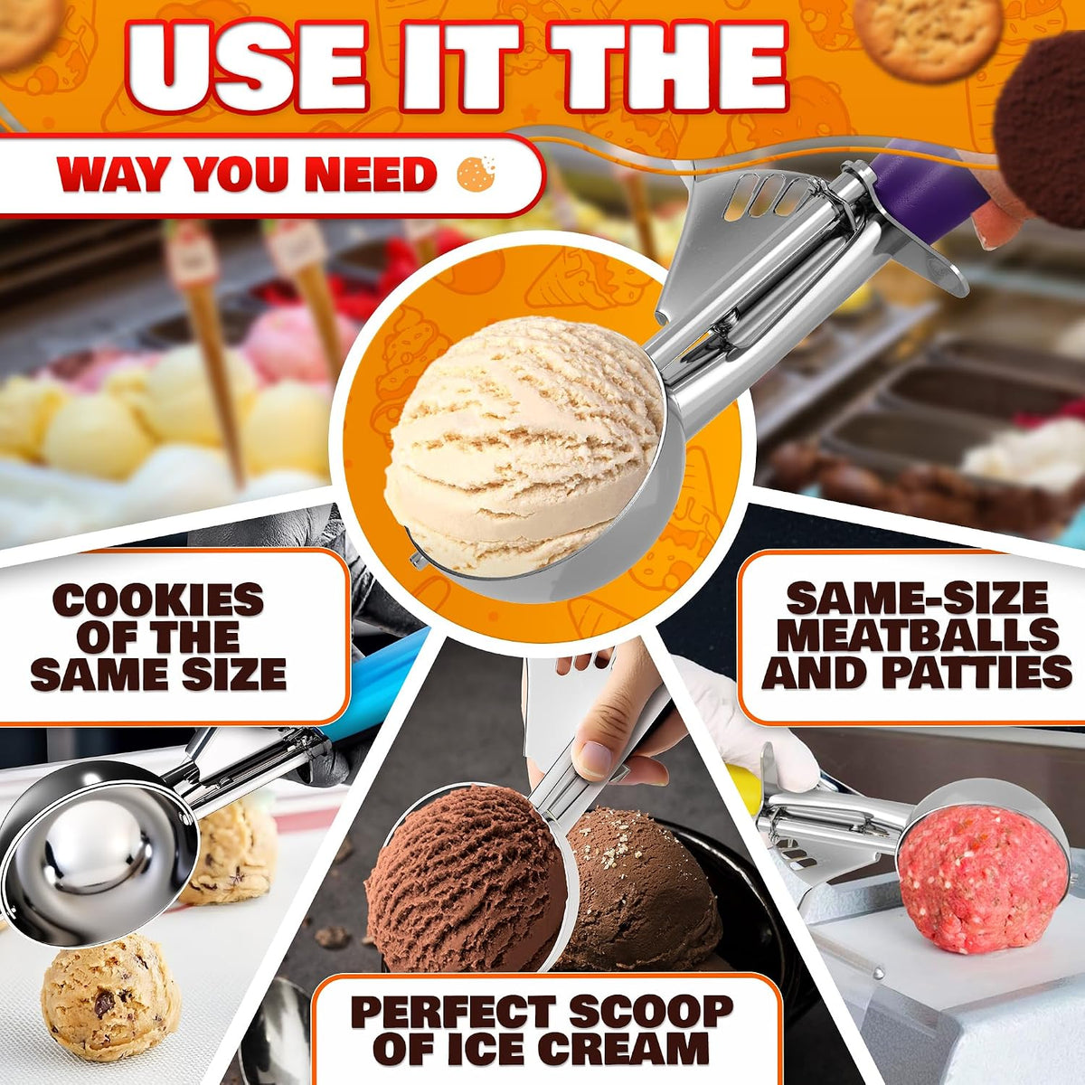 1 Oz Ice Cream Scoop with Trigger #30, Stainless Steel Portion Scoop