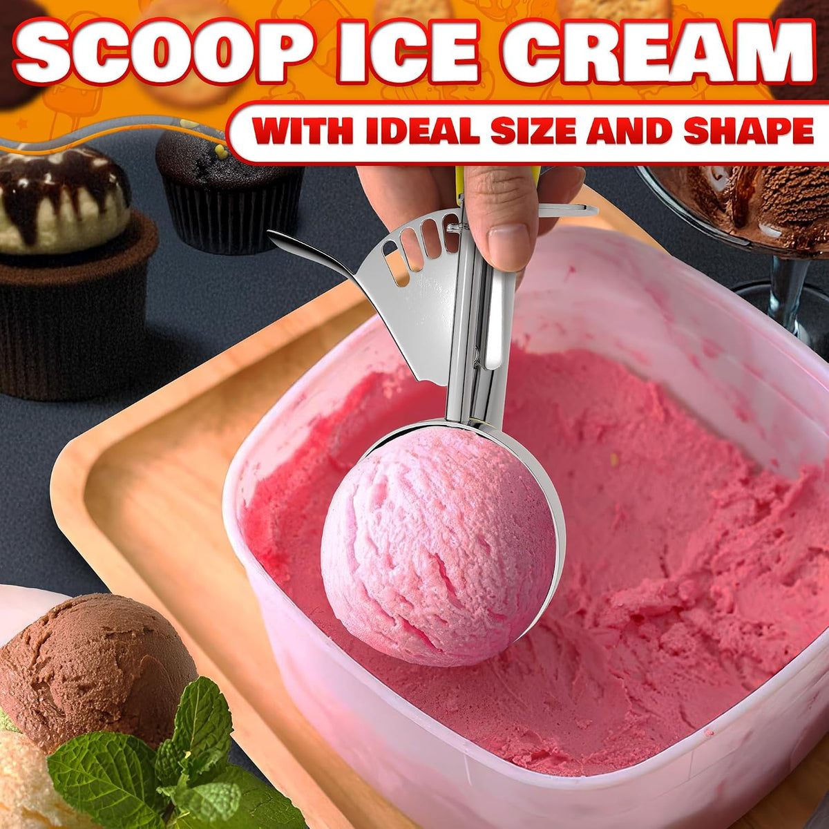 1 Oz Ice Cream Scoop with Trigger #30, Stainless Steel Portion Scoop