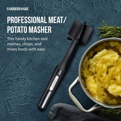 Meat Masher and Chopper Tool with 5 Beveled Blades - Ground Beef Chopper, Potato Masher, Batter Stirrer - Heat Resistant to 450 F, Dishwasher Safe