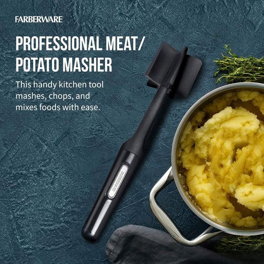 Meat Masher and Chopper Tool with 5 Beveled Blades - Ground Beef Chopper, Potato Masher, Batter Stirrer - Heat Resistant to 450 F, Dishwasher Safe