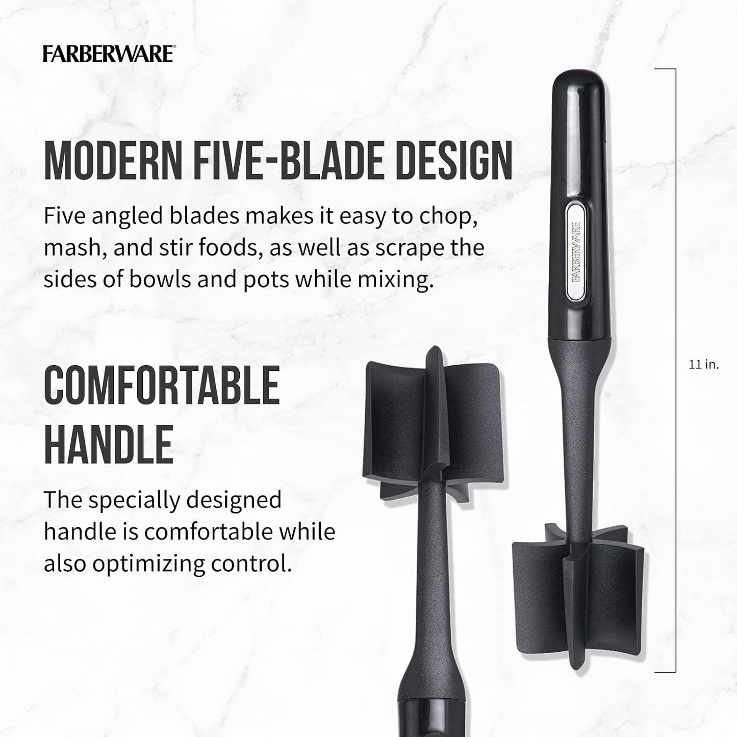 Meat Masher and Chopper Tool with 5 Beveled Blades - Ground Beef Chopper, Potato Masher, Batter Stirrer - Heat Resistant to 450 F, Dishwasher Safe