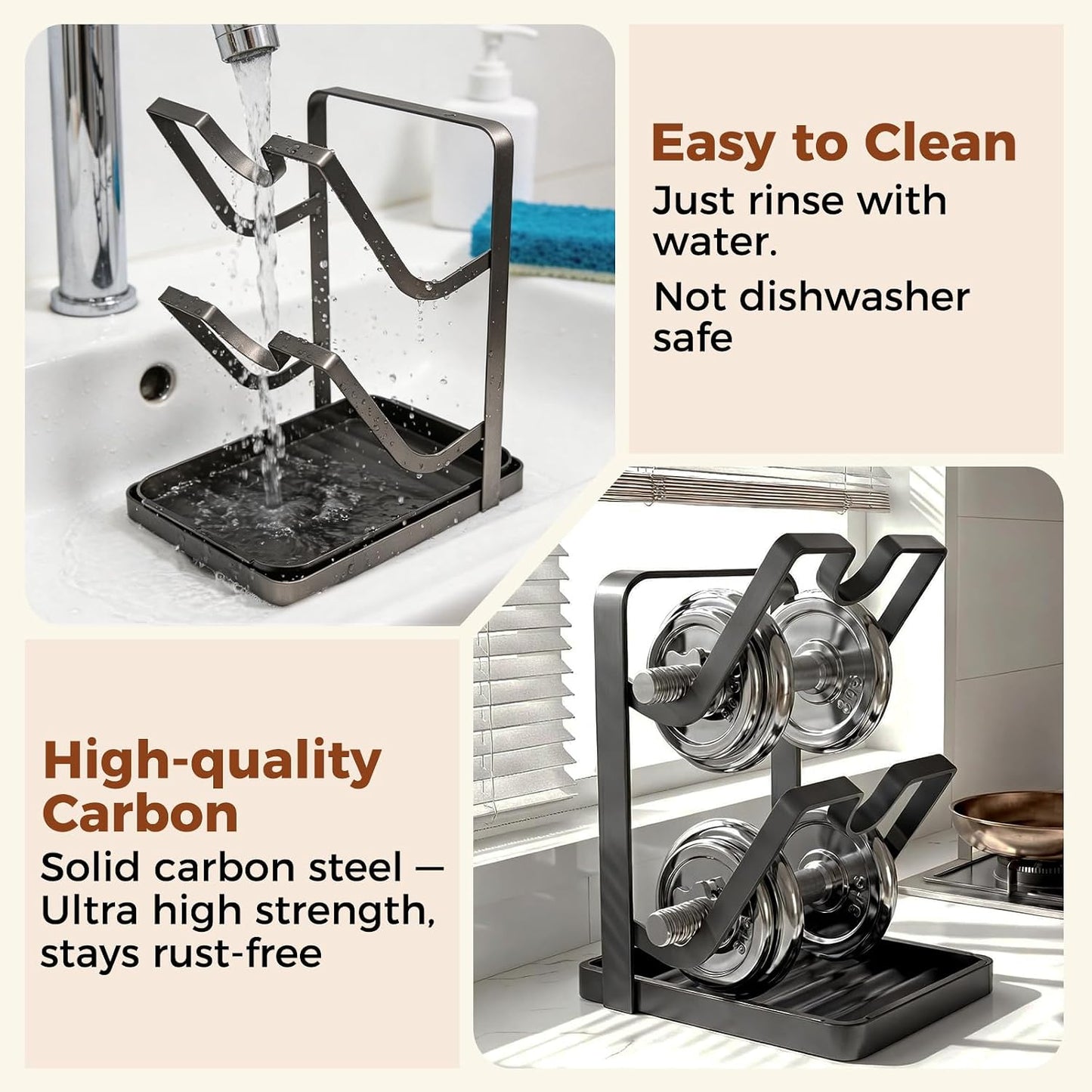 Pot & Pan Lid Organizer | Kitchen Pot Lid Storage Rack While Cooking | Pan Lid Organizer with Removable Tray for Kitchen Countertop | Space Saving, Waterproof, Rustproof (Grey)