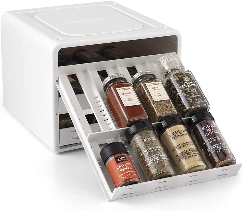 SpiceStack® Adjustable Spice Rack Organizer, Pull-Down 24-Bottle Seasonings and Spices Holder for Kitchen Cabinet and Pantry Organization with 104 Included Labels | Adjustable