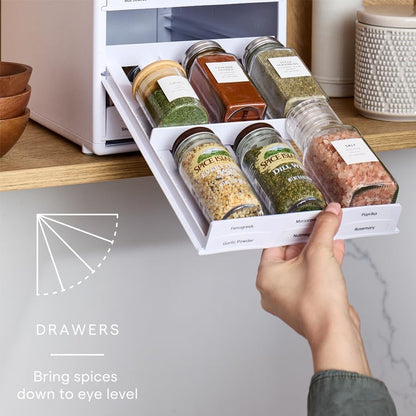 SpiceStack® Adjustable Spice Rack Organizer, Pull-Down 24-Bottle Seasonings and Spices Holder for Kitchen Cabinet and Pantry Organization with 104 Included Labels | Adjustable