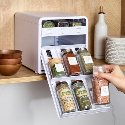 SpiceStack® Adjustable Spice Rack Organizer, Pull-Down 24-Bottle Seasonings and Spices Holder for Kitchen Cabinet and Pantry Organization with 104 Included Labels | Adjustable