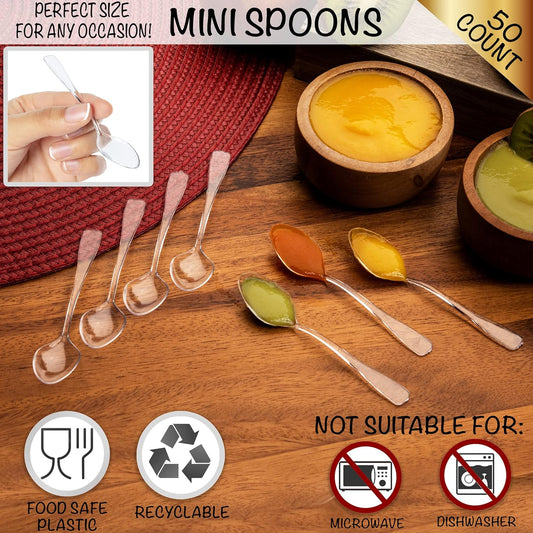 Mini Appetizer & Dessert Spoons - Clear Plastic Tasting Spoons Pack of 50 | Reusable Clear Plastic Tasting Spoons for Ice Cream, Dips & Sampling, BPA-Free Small Catering Supplies, 50CT 3.75"