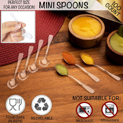 Mini Appetizer & Dessert Spoons - Clear Plastic Tasting Spoons Pack of 50 | Reusable Clear Plastic Tasting Spoons for Ice Cream, Dips & Sampling, BPA-Free Small Catering Supplies, 50CT 3.75"