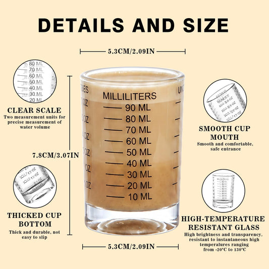 2 Pack Shot Glass Measuring Cup Set,3 oz/90ML Liquid Heavy High Espresso Glass Cup,Dishwasher Safe,Measurement of Dry and Liquid Ingredients (Black)