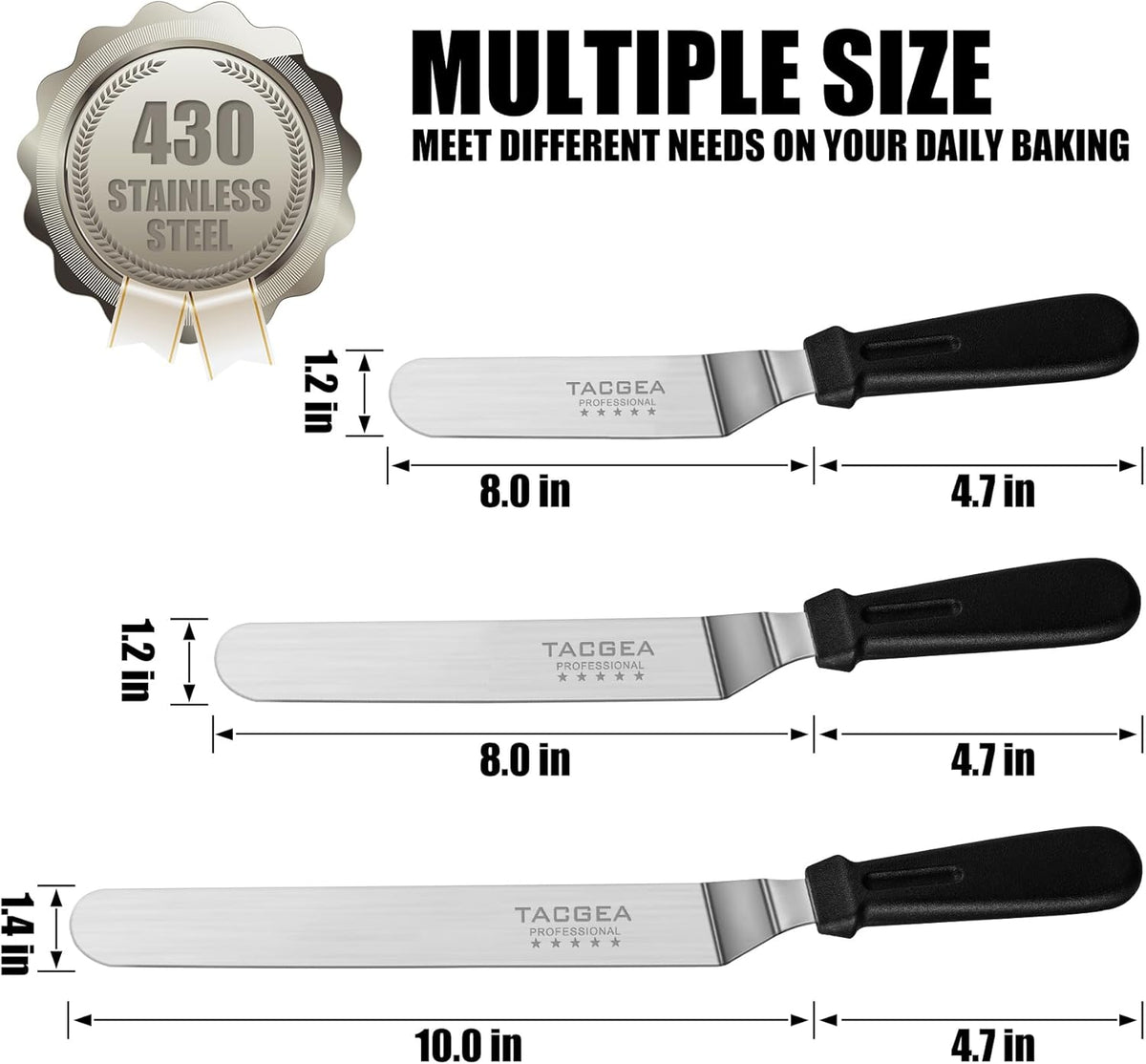 Icing Spatula, Angled Offset Cake Spatula with 6", 8", 10" Stainless Steel Blade Set of 3