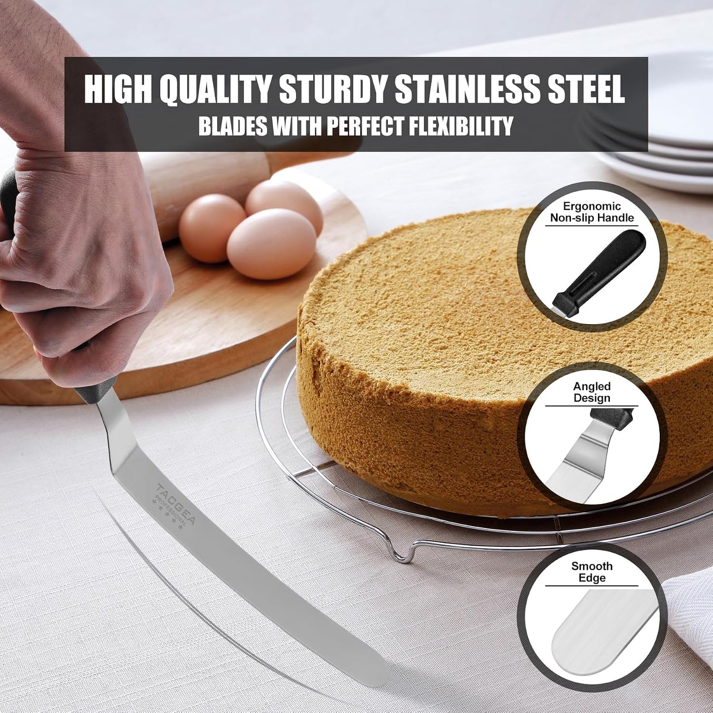 Icing Spatula, Angled Offset Cake Spatula with 6", 8", 10" Stainless Steel Blade Set of 3