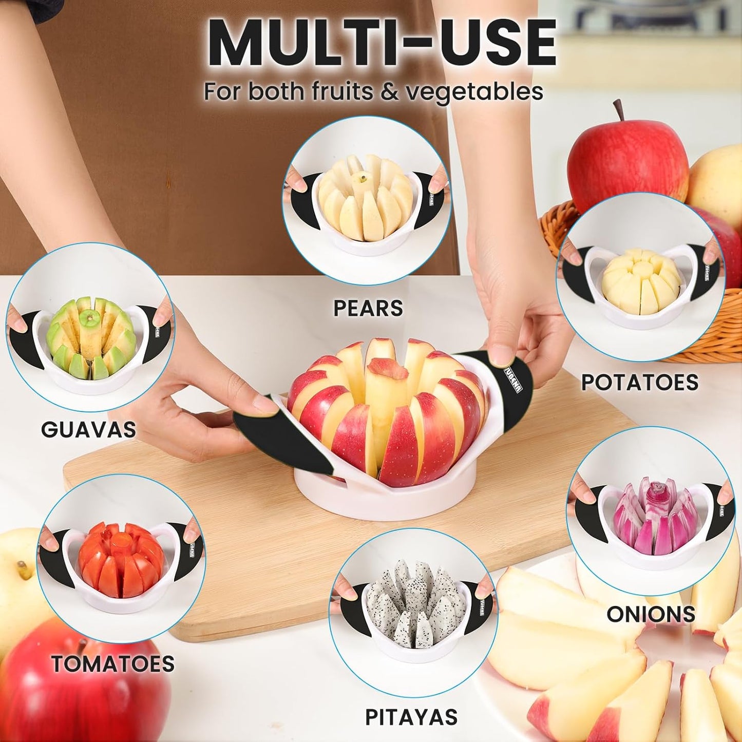 3.5 Inch Apple Slicer with 12 Sharp Blades - Professional Apple Cutter - Stainless Steel Apple Corer - Super Sharp Apple Slicer and Corer - Slice Apple with Ease(Black)