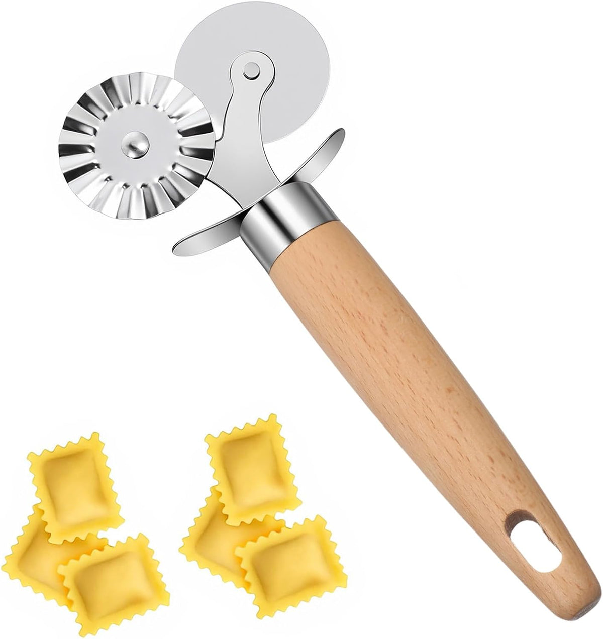 Ravioli Cutter Wheel Fluted Pasta Pastry Cutter Wheel Wooden Handle Pastry Crimper for Pasta Pizza Ravioli Home Kitchen Cookie