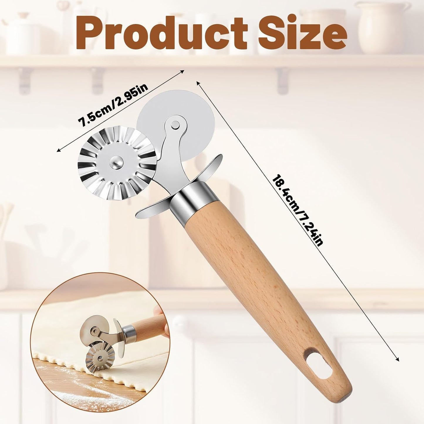 Ravioli Cutter Wheel Fluted Pasta Pastry Cutter Wheel Wooden Handle Pastry Crimper for Pasta Pizza Ravioli Home Kitchen Cookie