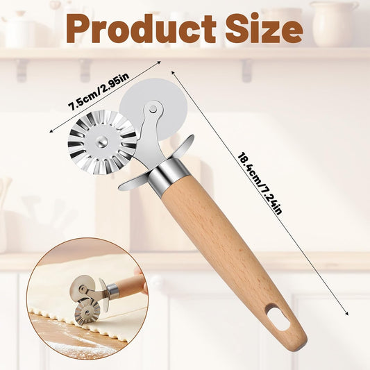 Ravioli Cutter Wheel Fluted Pasta Pastry Cutter Wheel Wooden Handle Pastry Crimper for Pasta Pizza Ravioli Home Kitchen Cookie