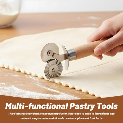 Ravioli Cutter Wheel Fluted Pasta Pastry Cutter Wheel Wooden Handle Pastry Crimper for Pasta Pizza Ravioli Home Kitchen Cookie
