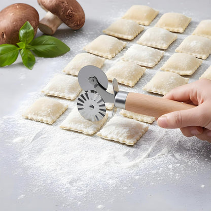 Ravioli Cutter Wheel Fluted Pasta Pastry Cutter Wheel Wooden Handle Pastry Crimper for Pasta Pizza Ravioli Home Kitchen Cookie