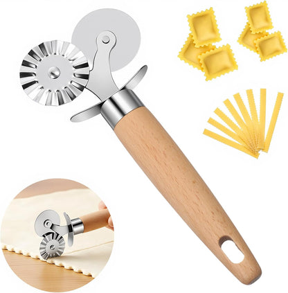 Ravioli Cutter Wheel Fluted Pasta Pastry Cutter Wheel Wooden Handle Pastry Crimper for Pasta Pizza Ravioli Home Kitchen Cookie