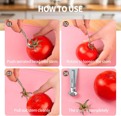 4 PCS Tomato Corer Strawberry Huller Tool,Strawberry Stem Remover,Stainless Steel Fruit Stem Remover for Tomato,Vegetable and Fruit Corers,Perfect for Kitchen