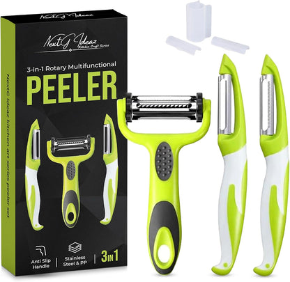 3 In 1 Rotatable Stainless Steel Blade Vegetable Peeler, Vertical Serrated & Straight Peeler For Potato, Carrot, Apple, 3pcs Set, Ergonomic Non-Slip Handle, Sharp Blade, Durable Design