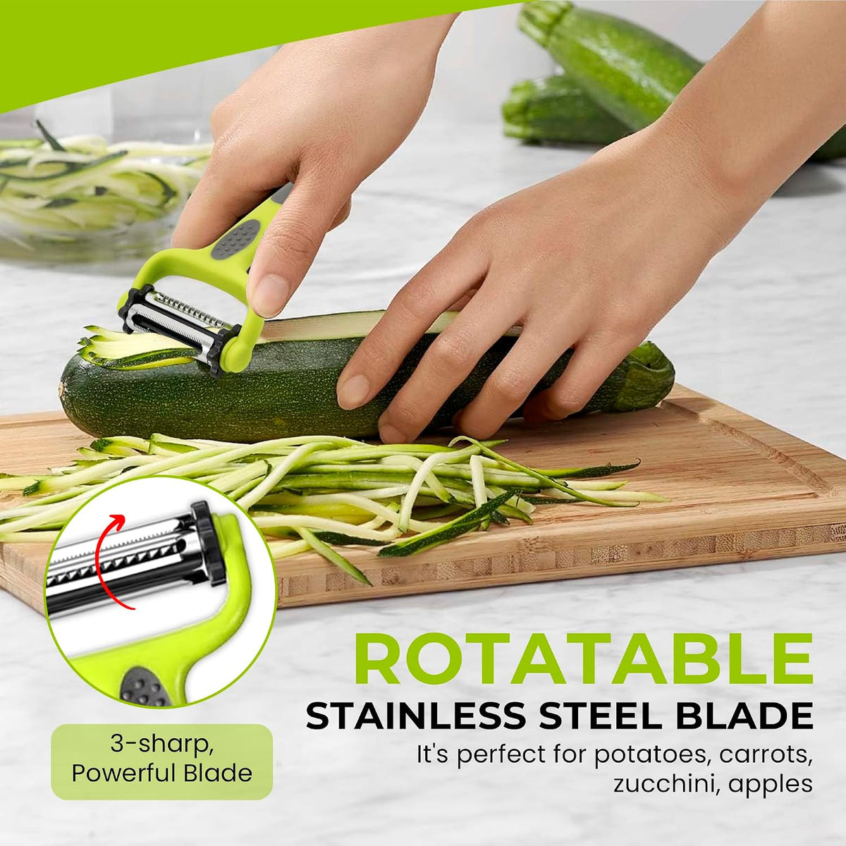 3 In 1 Rotatable Stainless Steel Blade Vegetable Peeler, Vertical Serrated & Straight Peeler For Potato, Carrot, Apple, 3pcs Set, Ergonomic Non-Slip Handle, Sharp Blade, Durable Design