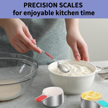 Magnetic Stainless Steel Measuring Cups and Spoons Set for Cooking & Baking, 3 Plastic Measuring Cups, 5 Magnetic Measuring Cups, 7 Magnetic Measuring Spoons, 1 Leveler, 1 Measuring Chart