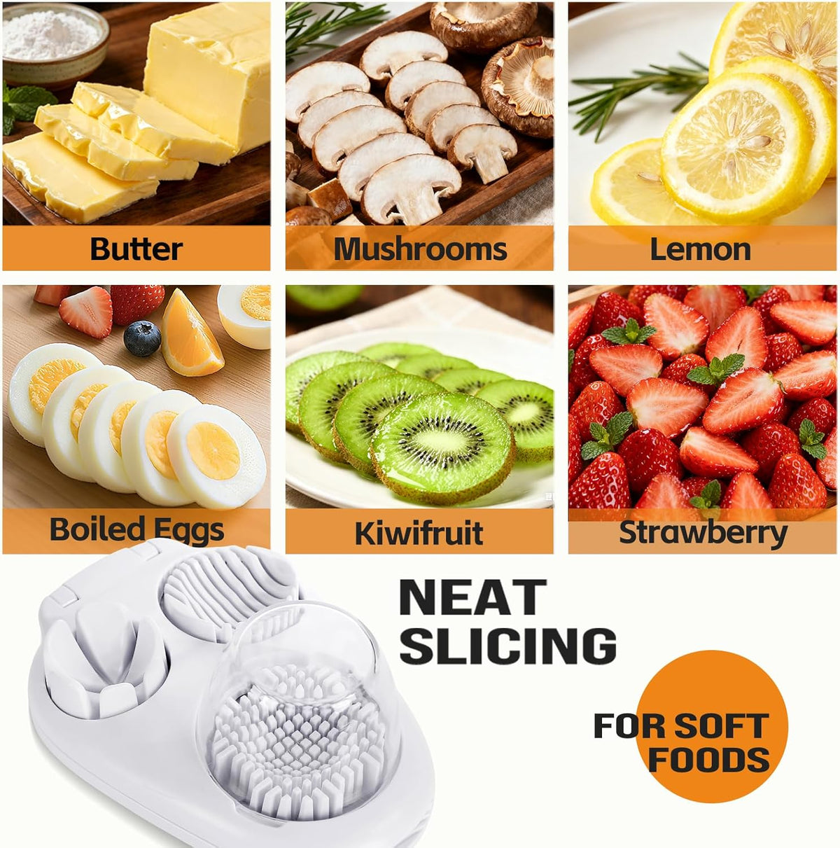 3-In-1 Egg Slicer, White | Stainless Steel, Heavy Duty, For Hard Boiled Eggs, Fits Strawberry Apple Banana Cherry Tomato