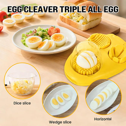 3-In-1 Egg Slicer, White | Stainless Steel, Heavy Duty, For Hard Boiled Eggs, Fits Strawberry Apple Banana Cherry Tomato