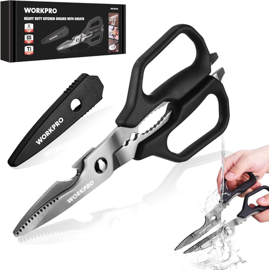 Kitchen Scissors, All Purpose Kitchen Shears with Detachable Stainless Steel Blades, Titanium Coated for Easy Cleaning, Heavy Duty for Meat, Fish, Nuts, Vegetables, Protective Cover Included