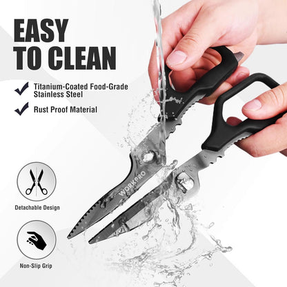 Kitchen Scissors, All Purpose Kitchen Shears with Detachable Stainless Steel Blades, Titanium Coated for Easy Cleaning, Heavy Duty for Meat, Fish, Nuts, Vegetables, Protective Cover Included