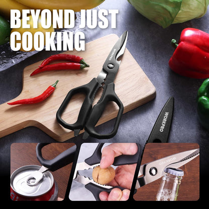 Kitchen Scissors, All Purpose Kitchen Shears with Detachable Stainless Steel Blades, Titanium Coated for Easy Cleaning, Heavy Duty for Meat, Fish, Nuts, Vegetables, Protective Cover Included