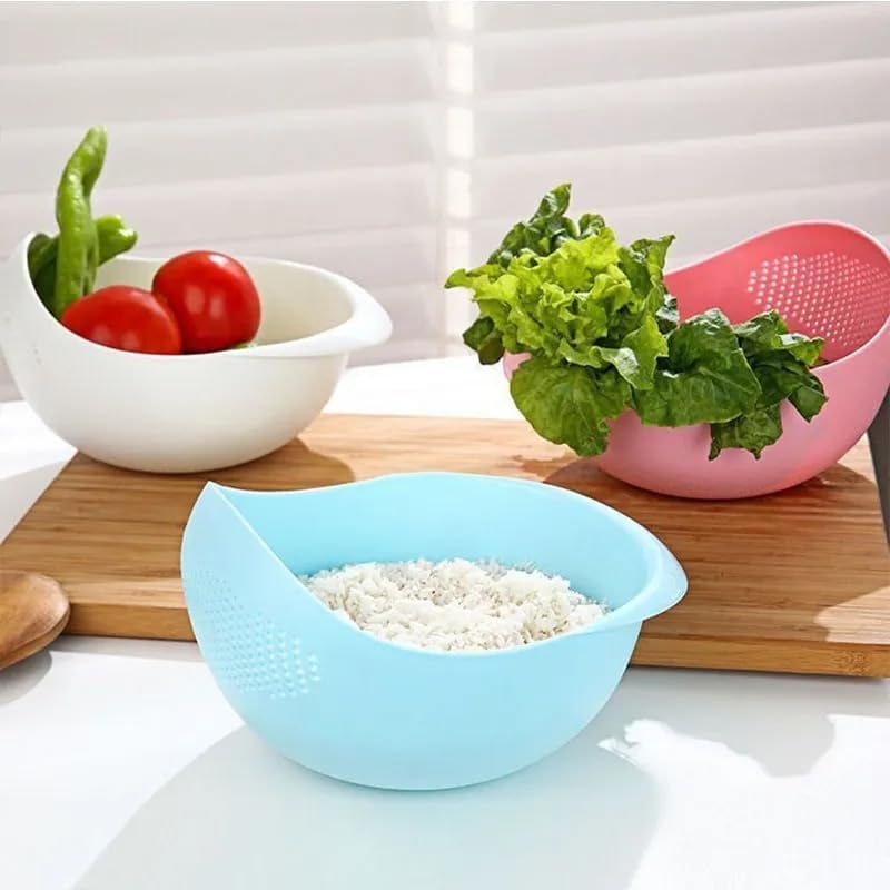 Rice Sieve Plastic Colander Kitchen Drain Basket with Handles Rice Bowl Strainer Strainer Basket Sink Drain Kitchen Tools (green)