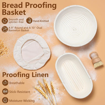 Sourdough Starter Kit with Banneton Proofing Basket, Jar and Baking Tools